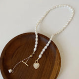 Pearl Necklace Heart Pendant Boho Wedding Jewelry