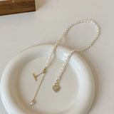 Pearl Necklace Heart Pendant Boho Wedding Jewelry