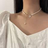Pearl Necklace Heart Pendant Boho Wedding Jewelry