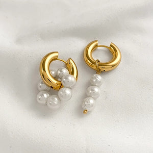 Natural Pearls Dangle Earrings Stainless Steel Ear Buckle Circle Huggie