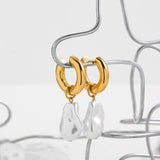 Natural Pearls Dangle Earrings Stainless Steel Ear Buckle Circle Huggie