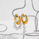 Natural Pearls Dangle Earrings Stainless Steel Ear Buckle Circle Huggie