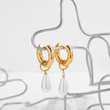 Natural Pearls Dangle Earrings Stainless Steel Ear Buckle Circle Huggie