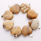 Natural Picture Stone Love Heart Beads Pendants 20mm