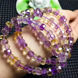 Natural Purple Yellow Oval Crystal Beads Bracelet Stretch Femme