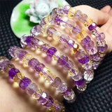 Natural Purple Yellow Oval Crystal Beads Bracelet Stretch Femme