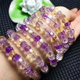 Natural Purple Yellow Oval Crystal Beads Bracelet Stretch Femme