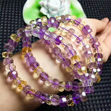 Natural Purple Yellow Oval Crystal Beads Bracelet Stretch Femme
