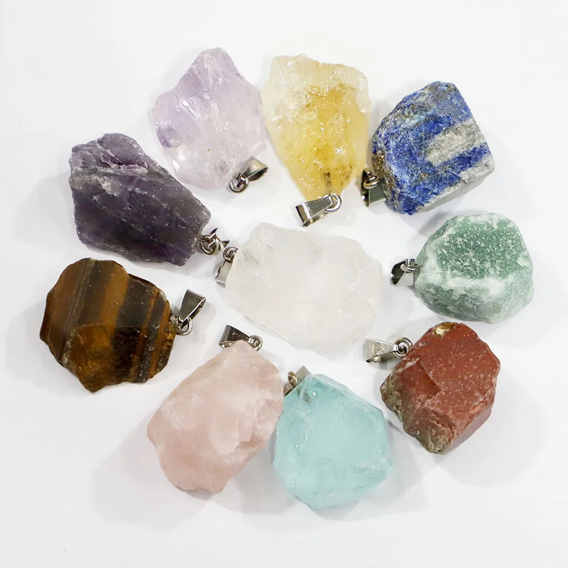 Raw Stone Pendants Tourmaline Lapis Lazuli Quartz 10pcs