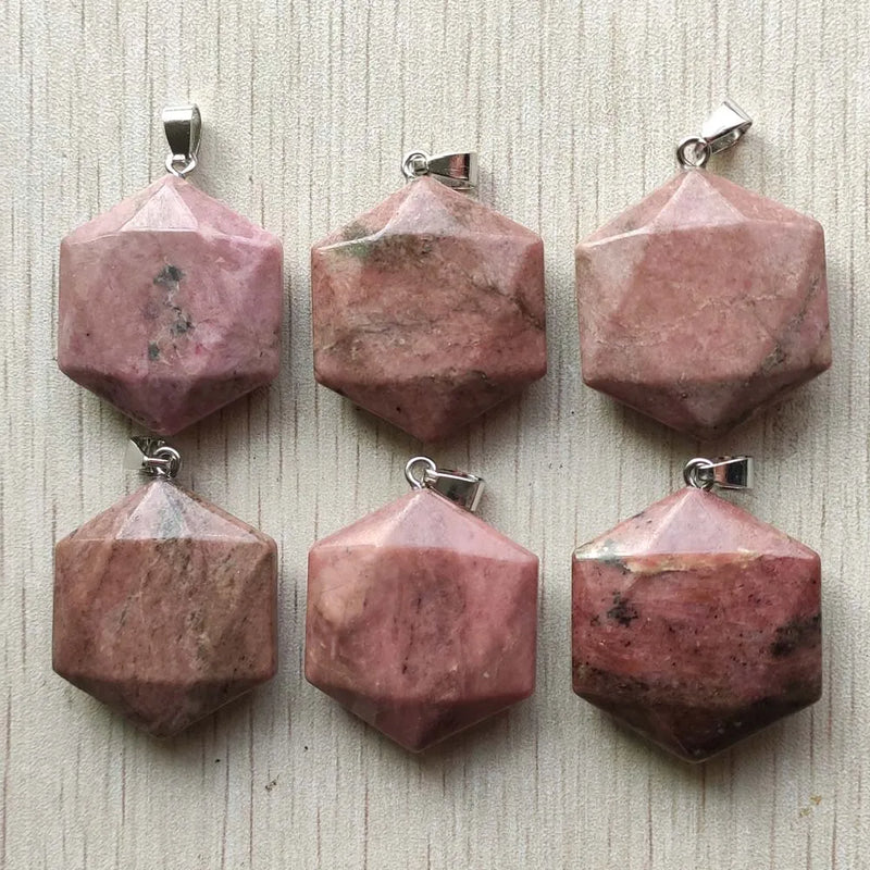 Rhodochrosite Faceted Hexagon Pendants for DIY Necklace 6pcs/lot