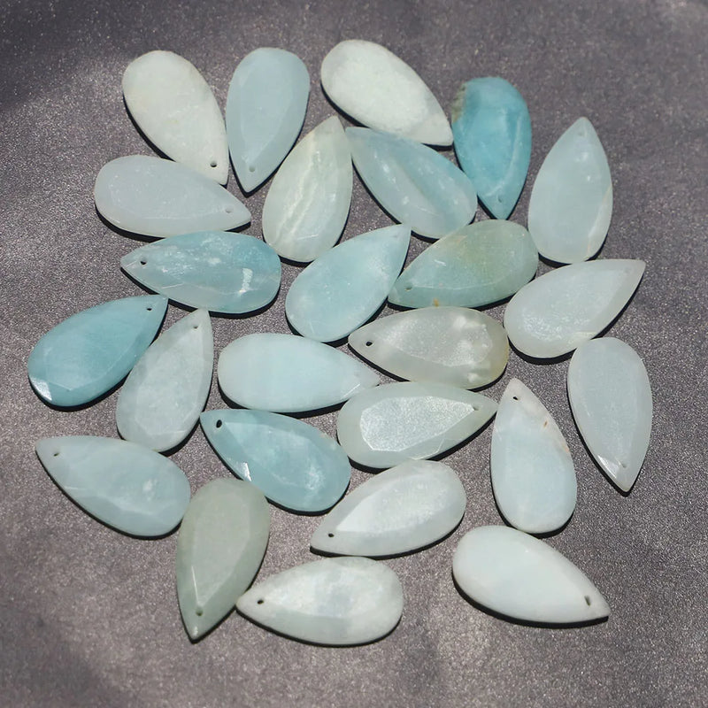 Natural Stone Faceted Water Drop Shape Necklace Pendant Bead Set