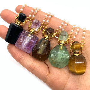 Amethyst Tiger Eye Stone Perfume Bottle Necklace Women