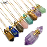 Amethyst Tiger Eye Stone Perfume Bottle Pendant Necklace