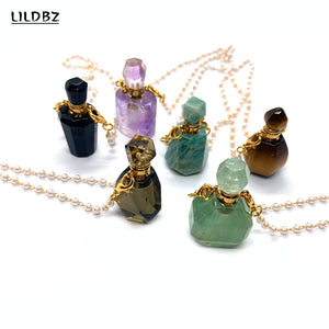 Amethyst Tiger Eye Perfume Bottle Pendant Necklace