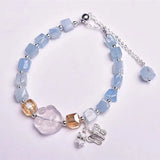 Aquamarine Sugar Cubes Bead Bracelet, Crystal Jewelry for Women
