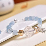 Aquamarine Sugar Cubes Bead Bracelet, Crystal Jewelry for Women