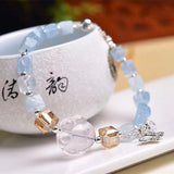 Aquamarine Sugar Cubes Bead Bracelet, Crystal Jewelry for Women