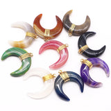 Chakra Bull Horn Pendant Crescent Moon Necklace 4Pcs