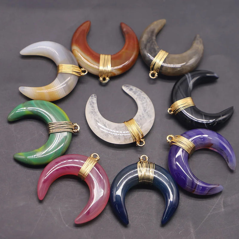 Chakra Bull Horn Pendant Crescent Moon Necklace 4Pcs