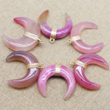 Chakra Bull Horn Pendant Crescent Moon Necklace 4Pcs