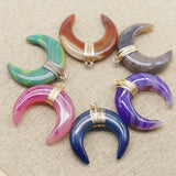Chakra Bull Horn Pendant Crescent Moon Necklace 4Pcs