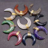 Chakra Bull Horn Pendant Crescent Moon Necklace 4Pcs