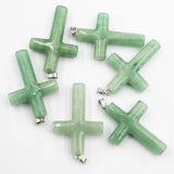 Natural Stone Cross Pendant Reiki Charm Jewelry Women Diy Accessories
