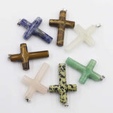 Natural Stone Cross Pendant Reiki Charm Jewelry Women Diy Accessories
