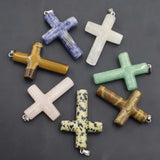 Natural Stone Cross Pendant Reiki Charm Jewelry Women Diy Accessories