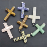 Natural Stone Cross Pendant Reiki Charm Jewelry Women Diy Accessories