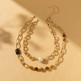 Natural Stone Pearl Double Layer Necklace For Women