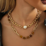 Natural Stone Pearl Double Layer Necklace For Women