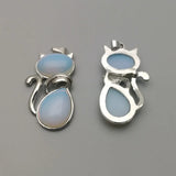 Cat Shape Pink Quartz Opal Beads Chain Necklace Pendant