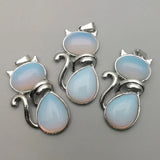 Cat Shape Pink Quartz Opal Beads Chain Necklace Pendant