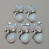 Cat Shape Pink Quartz Opal Beads Chain Necklace Pendant