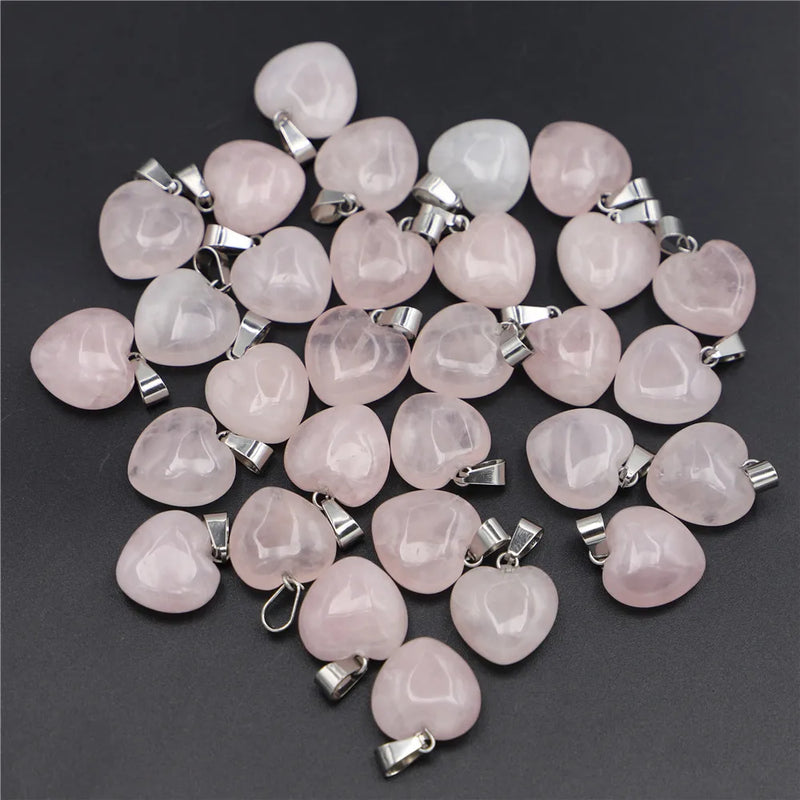 Rose Quartz Heart Pendant Charm Healing Crystal 50PCS
