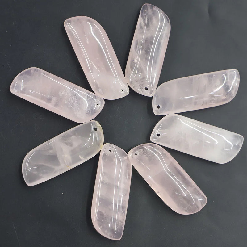 Rose Quartz Pendants Long Oval Necklaces DIY Jewelry 6Pcs
