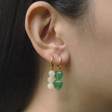 Stone Heart Beads Earrings on Steel Huggie Hoops Charms