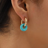 Stone Heart Beads Earrings on Steel Huggie Hoops Charms