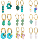 Stone Heart Beads Earrings on Steel Huggie Hoops Charms