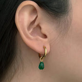 Stone Heart Beads Earrings on Steel Huggie Hoops Charms