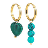 Stone Heart Beads Earrings on Steel Huggie Hoops Charms
