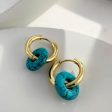 Stone Heart Beads Earrings on Steel Huggie Hoops Charms