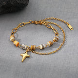 Natural Stone Stainless Steel Bracelet with Star Pendant