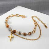 Natural Stone Stainless Steel Bracelet with Star Pendant