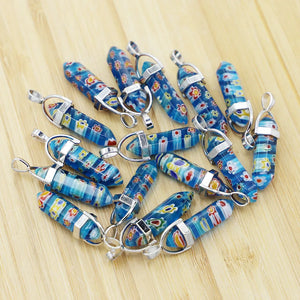 Natural Stone Thousand Flowers Pillar Hexagonal Pendant Column Charms