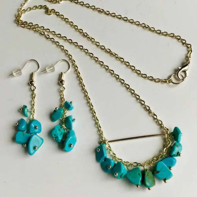 Turquoise Necklace Earring Set Dragon Silver Keychain Chakra Choker
