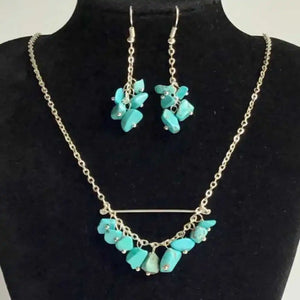 Turquoise Necklace Earring Set Silver Pendants Crystal Women Amulet Jewelry