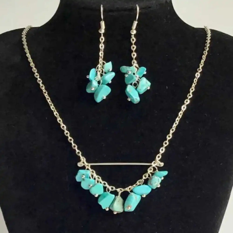 Turquoise Necklace Earring Set Silver Pendants Crystal Women Amulet Jewelry