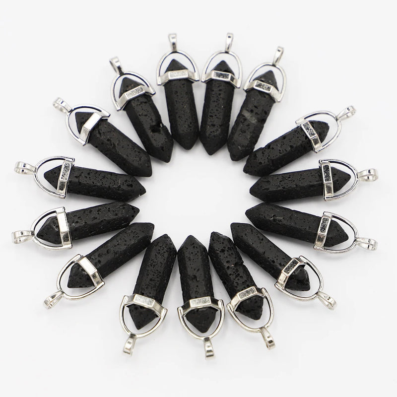 Volcanic Stone Hexagonal Pillar Point Pendants Crystal Necklace